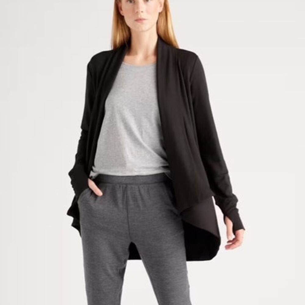 Quince French Terry Modal Cardigan in Black Thumbholes Size XL